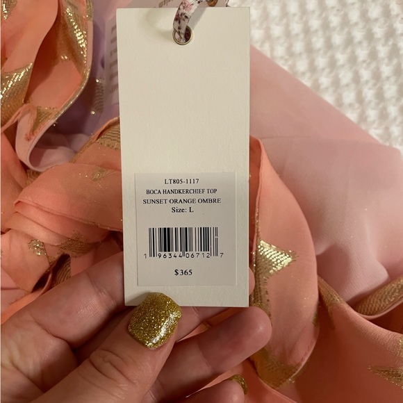 NWT LoveShackFancy Exclusive Boca Handkerchief Top in Sunset Ombré Orange XS + L - Picture 7 of 10